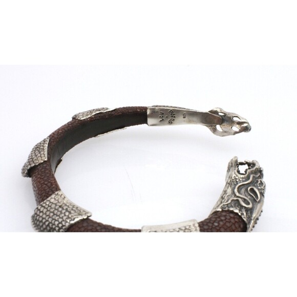 Lou Guerein Silver 925 Dragon and Stingray Skin Cuff Bracelet Bangle - Picture 5 of 6
